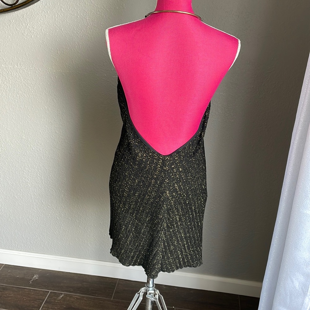 NWT Zara Halter Black Metallic Gold Top Small